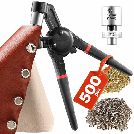 Grommet Tool Kit, 12mm 500pcs Eyelets, Pliers & Punch