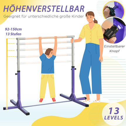 Adjustable gymnastic bar, 13 levels, steel & wood, 75 kg Capacity