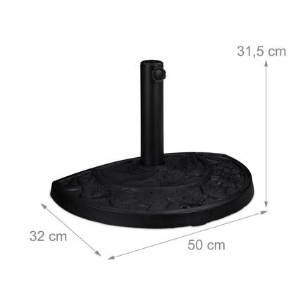 Bază semirotundă pentru parasolar, design din fontă, potrivită pentru spații mici