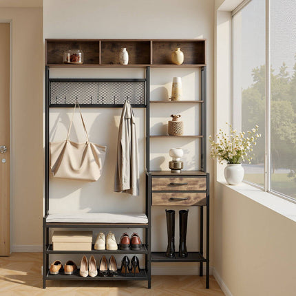 Hall Tree Coat Rack, Shoe Bench, 2 Drawers, 1800 mm