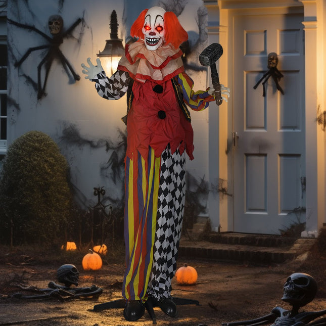 Clovn animatronic de Halloween, 173 cm, ochi luminoși