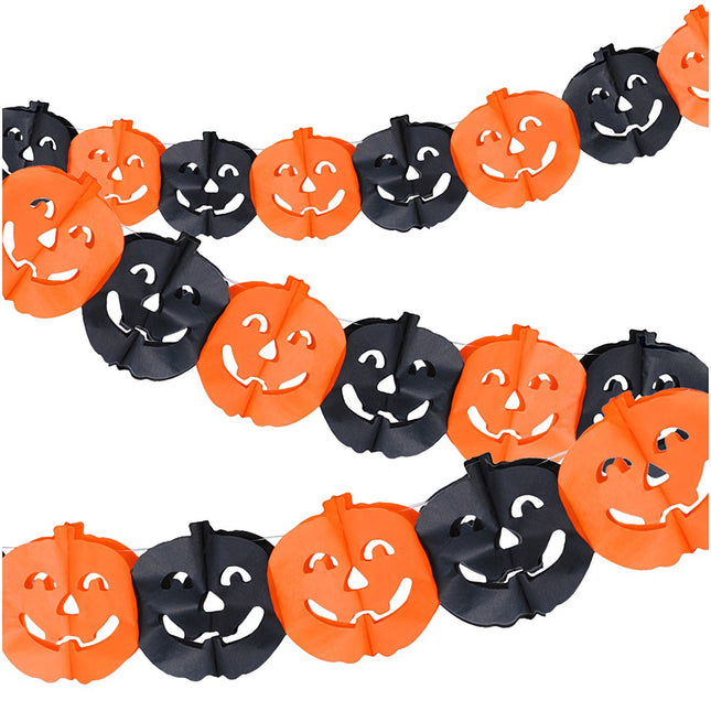 Ghirlandă de dovleci de Halloween, decorațiune din hârtie de 3 m