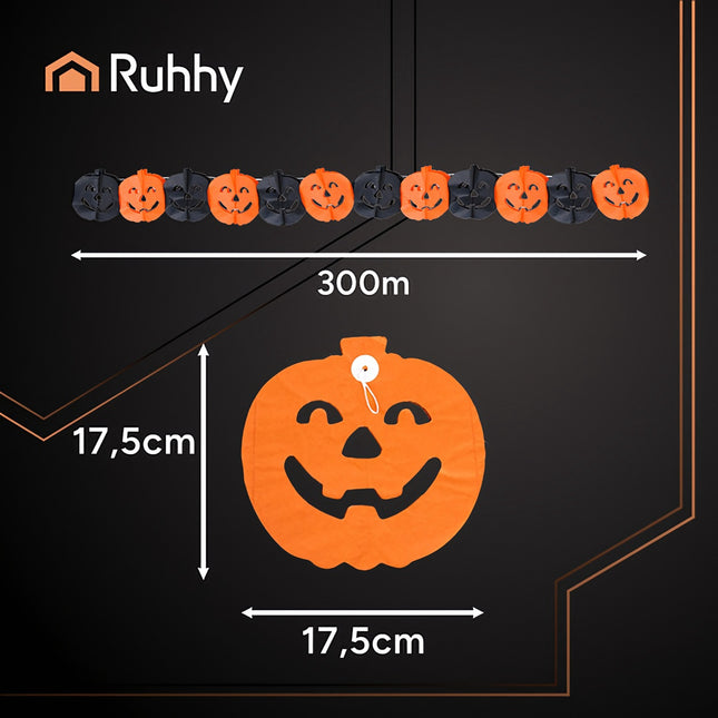 Ghirlandă de dovleci de Halloween, decorațiune din hârtie de 3 m