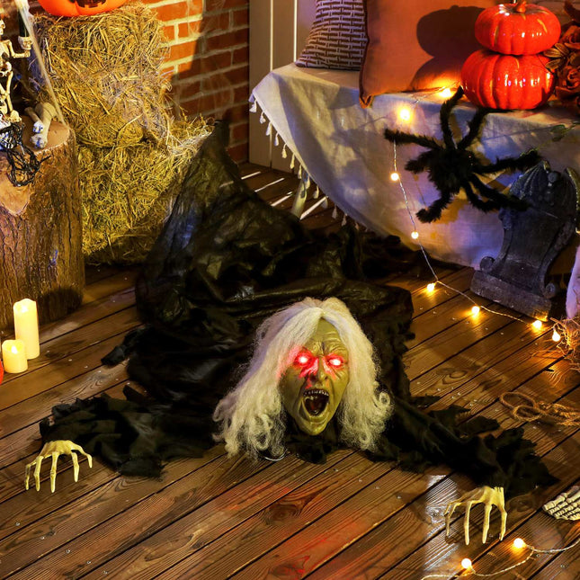 Decorațiune de Halloween cu zombi, 183 cm, cu lumini LED și sunet