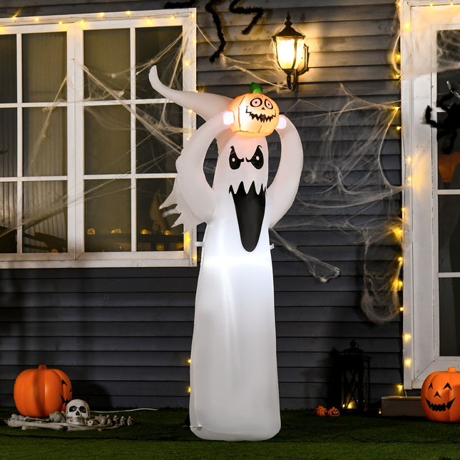 Fantomă gonflabilă de Halloween 1,8 m decor cu LED-uri alb + poliester portocaliu 80 x 40 x 180 cm