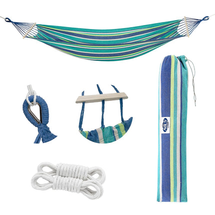 Hammock with 70cm Wooden Beam & Metal Holder, Sea Blue
