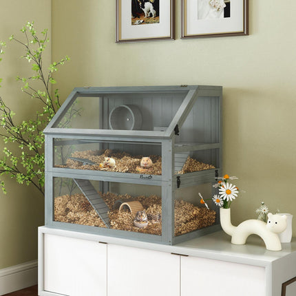 Cușcă pentru hamsteri, 3 niveluri, bază adâncă, 80x50x76cm, gri deschis