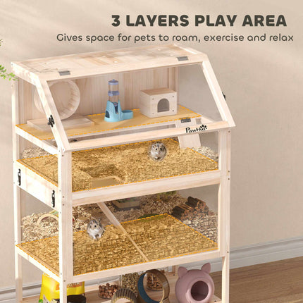 Cușcă pentru hamsteri cu 3 niveluri, accesorii, curățare ușoară