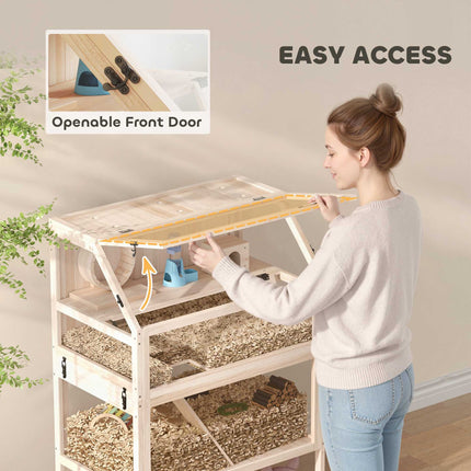 Cușcă pentru hamsteri cu 3 niveluri, accesorii, curățare ușoară