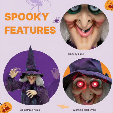 Hanging Animated Witch with Pre-Recorded Phrases, Halloween Decoration, Purple