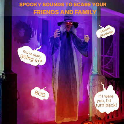 Hanging Animated Witch with Pre-Recorded Phrases, Halloween Decoration, Purple