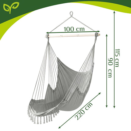 Balansoar suspendat, 210 cm gri, material textil din bumbac, 2 perne