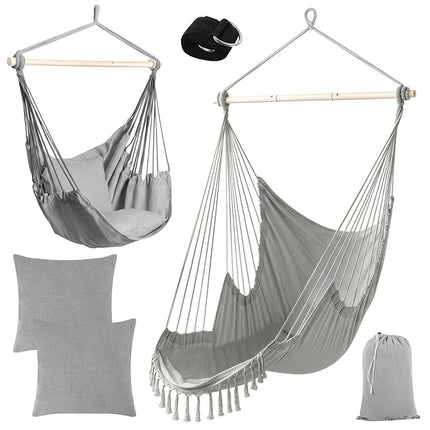 Balansoar suspendat, 210 cm gri, material textil din bumbac, 2 perne