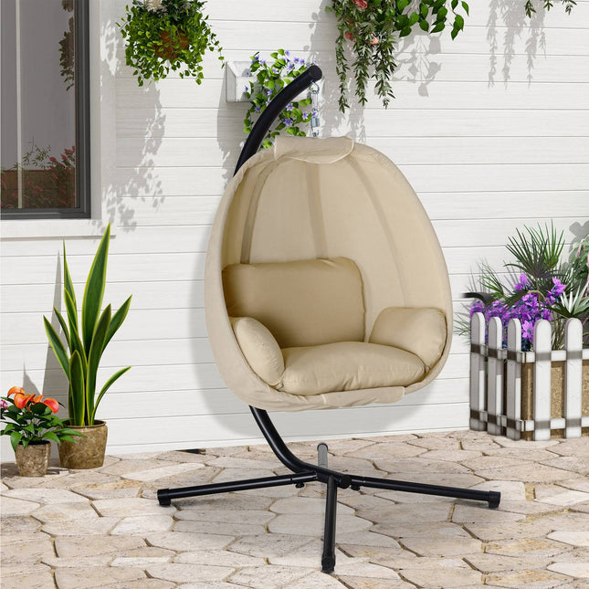 Scaun suspendat Egg cu pernă, pentru interior/exterior, kaki