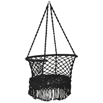 Scaun hamac suspendat, spătar din macrame de bumbac, negru