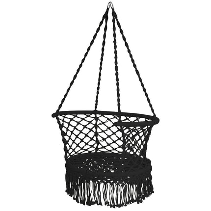 Scaun hamac suspendat, spătar din macrame de bumbac, negru
