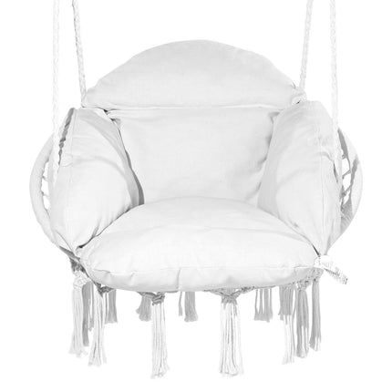 Hanging Hammock Swing Chair, Macrame, Cushion, 264 lb, White