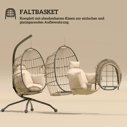 Balansoar suspendat pentru exterior cu coș pliabil și perne
