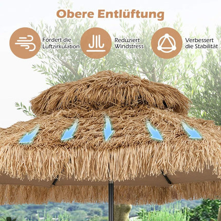 Umbrelă Hawaiian Tiki, paie PE de 299 cm, înclinare reglabilă