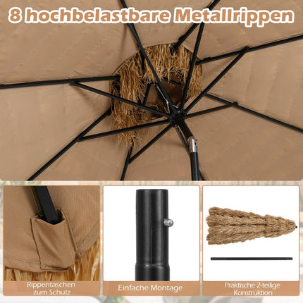 Umbrelă Hawaiian Tiki, paie PE de 299 cm, înclinare reglabilă