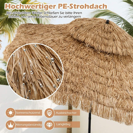 Umbrelă Hawaiian Tiki, paie PE de 299 cm, înclinare reglabilă