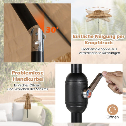 Umbrelă Hawaiian Tiki, paie PE de 299 cm, înclinare reglabilă