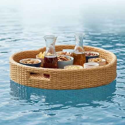 Heart-Shaped Floating Pool Tray, Black Rattan, 60cm