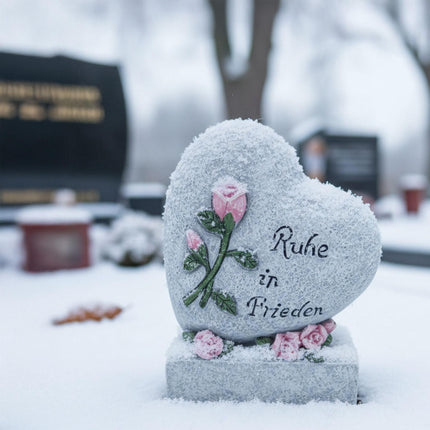 Ornament funerar în formă de inimă cu inscripția „Ruhe in Frieden”