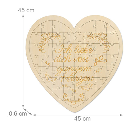 Puzzle din lemn în formă de inimă cu gravură