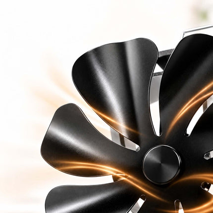 Heat-Powered Stove Fan with Flue Pipe Thermometer, 8 Blades, Black