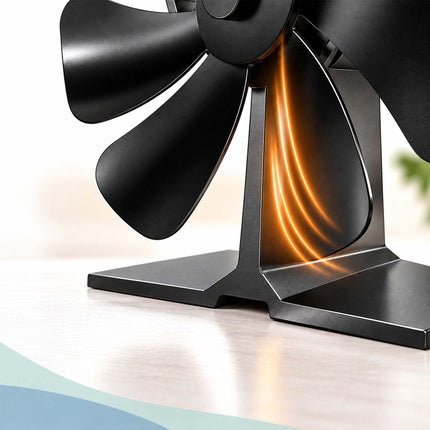 Heat-Powered Stove Fan with Flue Pipe Thermometer, 8 Blades, Black
