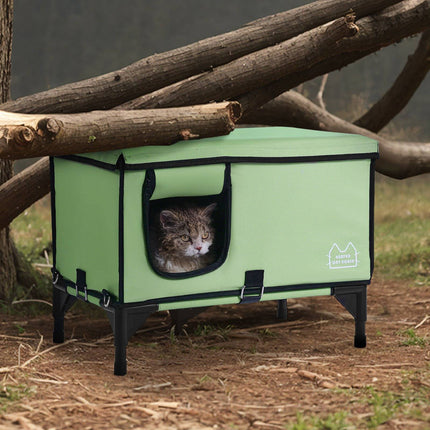 Heated Cat House – Elevated, Adjustable Temp, Timer