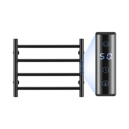 Heated Towel Rack, Wall Mount 4-Bar, Timer, Black