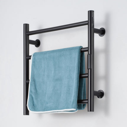 Heated Towel Rack, Wall Mount 4-Bar, Timer, Black