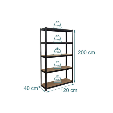 Raft rezistent cu 5 rafturi, reglabil, negru