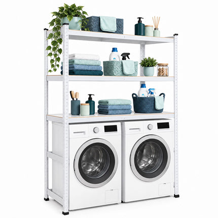 Heavy-Duty Double Washing Machine Shelf, Two Machines, White, 200 kg per Shelf