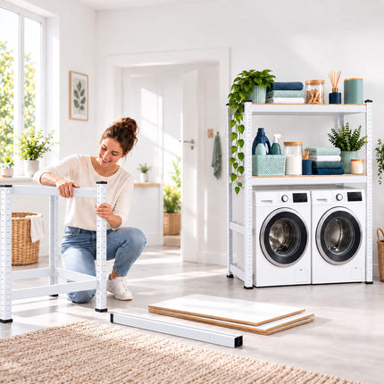 Heavy-Duty Double Washing Machine Shelf, Two Machines, White, 200 kg per Shelf