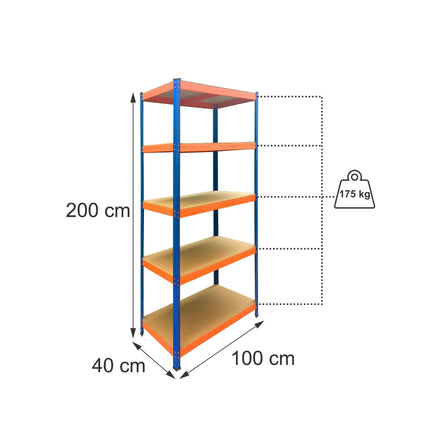 Heavy-Duty Metal Shelving Unit with 5 Adjustable Shelves, 875 kg, Blue-Orange