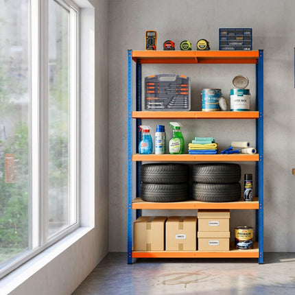 Heavy-Duty Metal Shelving Unit with 5 Adjustable Shelves, 875 kg, Blue-Orange