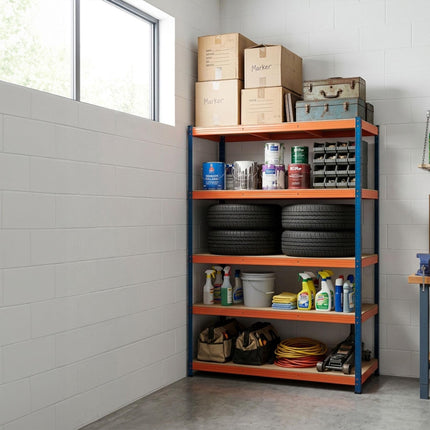 Heavy-Duty Metal Shelving Unit with 5 Adjustable Shelves, 875 kg, Blue-Orange
