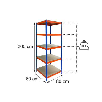 Heavy-Duty Metal Shelving Unit with 5 Adjustable Shelves, 875 kg, Blue-Orange