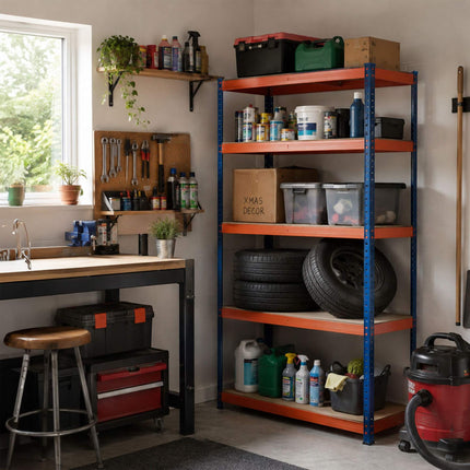 Heavy-Duty Metal Shelving Unit with 5 Adjustable Shelves, 875 kg, Blue-Orange