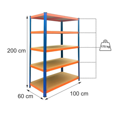 Heavy-Duty Metal Shelving Unit with 5 Adjustable Shelves, 875 kg, Blue-Orange
