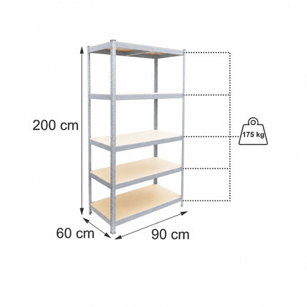 Heavy-Duty Shelving Unit with 5 Adjustable Tiers, 175 kg per Tier, Grey