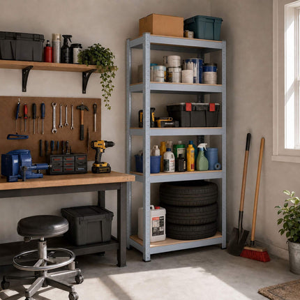 Heavy-Duty Shelving Unit with 5 Adjustable Tiers, 175 kg per Tier, Grey