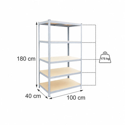 Heavy-Duty Shelving Unit with 5 Adjustable Tiers, 175 kg per Tier, Grey