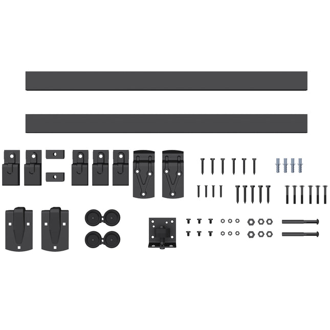 Heavy Duty Sliding Door Hardware Set, 183 cm Black Steel