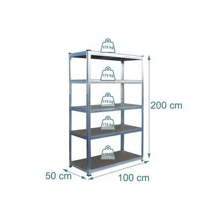 Rafturi din oțel rezistente, 5 niveluri, capacitate 875 kg