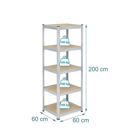Heavy-Duty Steel Shelving Unit, 5 Tiers, 875 kg, Silver, Natural
