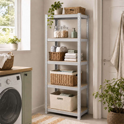 Heavy-Duty Steel Shelving Unit, 5 Tiers, 875 kg, Silver, Natural